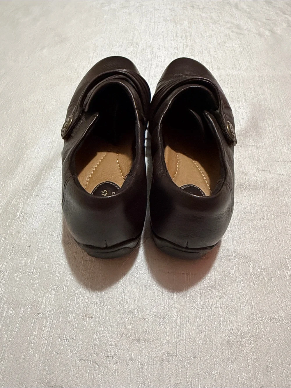 Clarks Brown Leather Slip-On Loafers with Decorative Button
